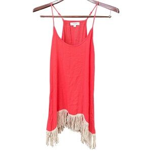 Umgee Coral Red Fringe Hem Cami Tunic Top Medium